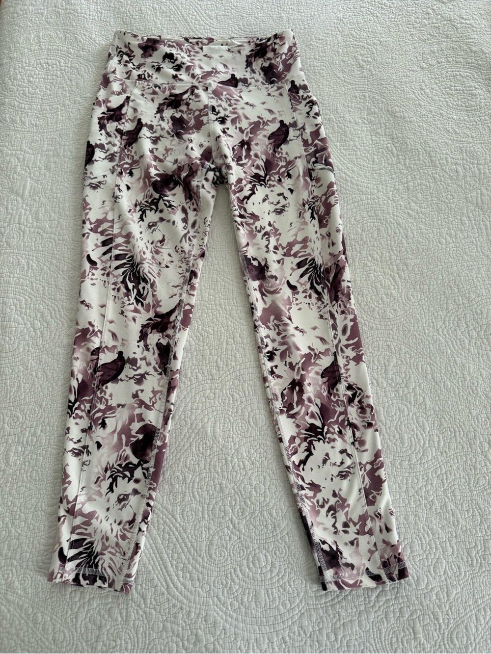 Balance Collection Floral High-Waist Leggings in Mauve and White